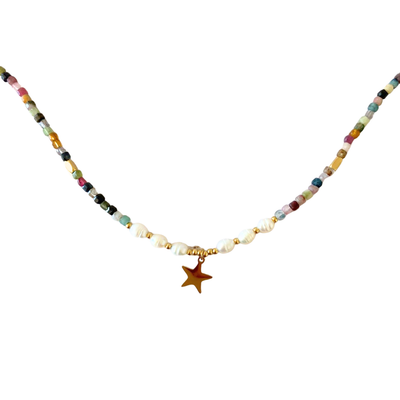 Collar Estrella Dorada con Perlas y Piedras Naturales | Colorido y A Prueba de Agua