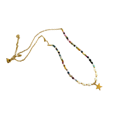 Collar Estrella Dorada con Perlas y Piedras Naturales | Colorido y A Prueba de Agua