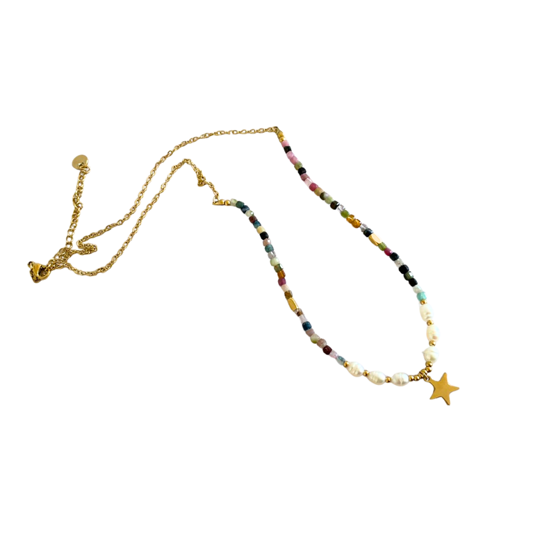 Collar Estrella Dorada con Perlas y Piedras Naturales | Colorido y A Prueba de Agua
