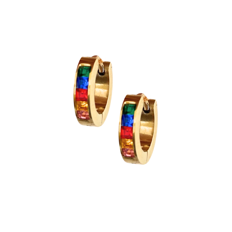Aros Argollas Doradas con Circones Multicolor | Acero Inoxidable y A Prueba de Agua