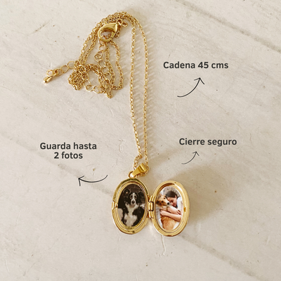 Collar Colgante Relicario Baño en Oro con foto Dorado Destiny