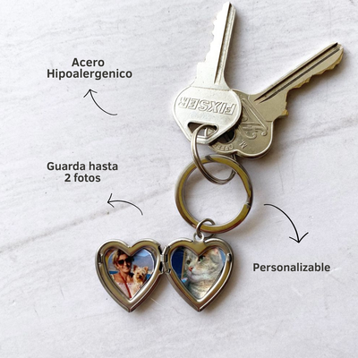 Llavero Corazon Plateado con foto