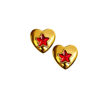 Aros Corazón Star – Acero Dorado con Cristal Rojo