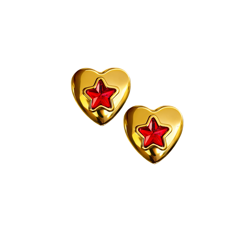 Aros Corazón Star – Acero Dorado con Cristal Rojo
