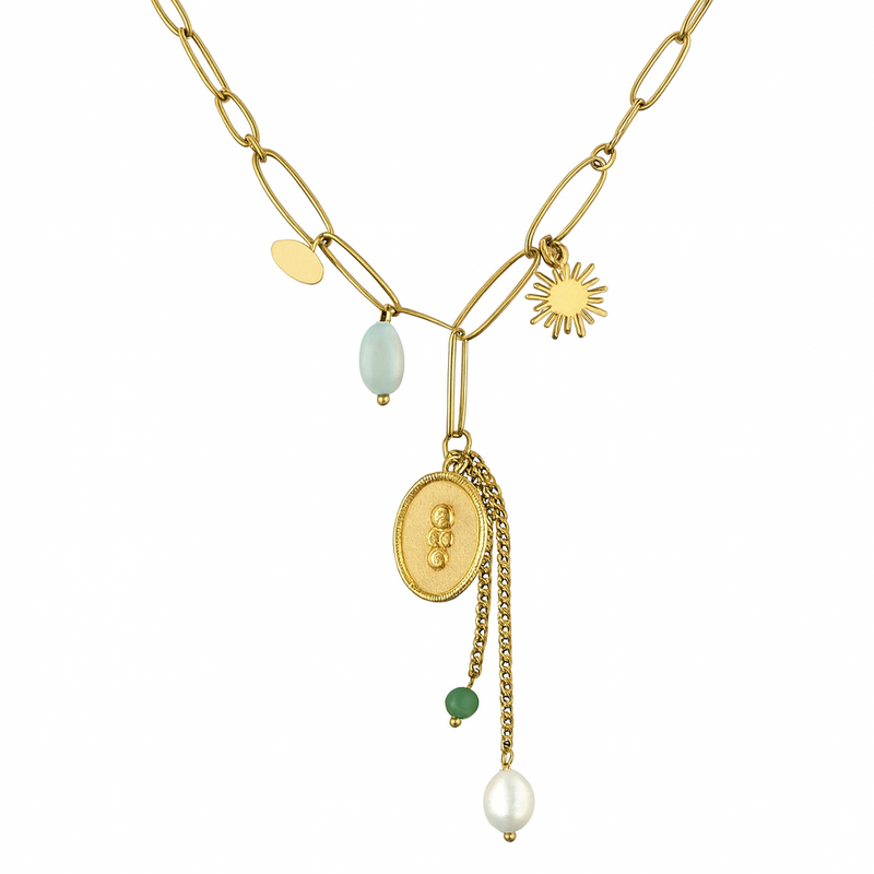 Collar Amanecer de Jade — Acero + Piedras Naturales