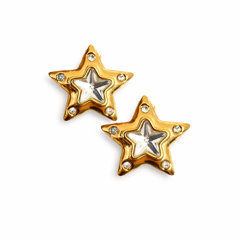 Aros Estrella Bold Crystal – Acero Dorado