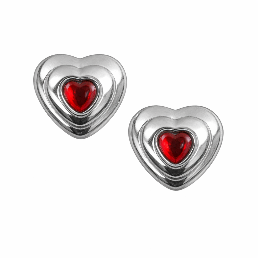 Aros Corazón Crystal Red – Resistentes al agua