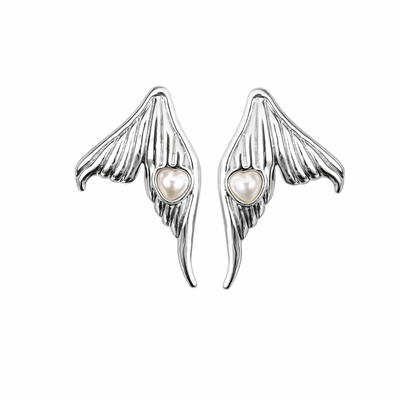 Aros Plateados Sirena con Perla Corazón