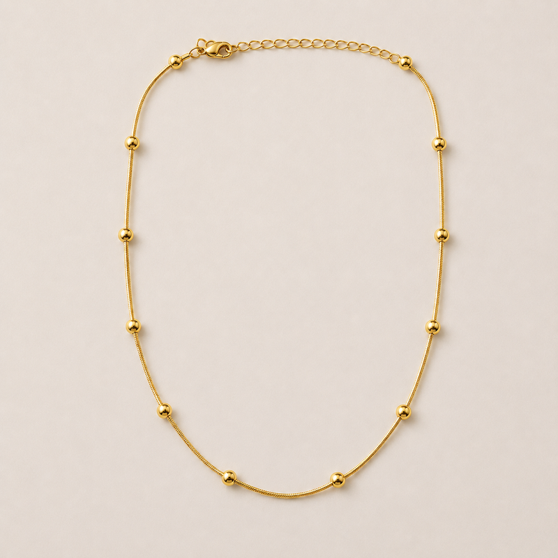 Collar Dorado con Bolitas de Acero Hipoalergénico para pieles sensibles