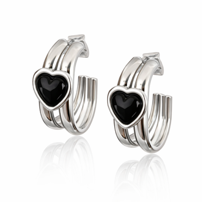 Argollas Corazón Negro – Aros de Acero Inoxidable Hipoalergénicos