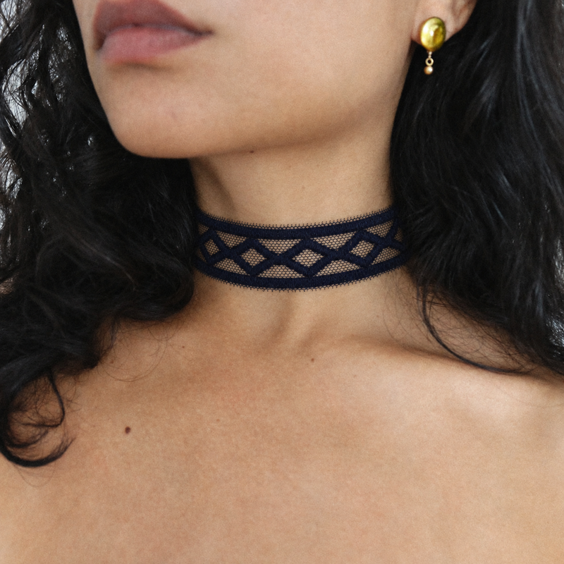 Set 2 Chokers terciopelo Burdeo y Encaje Negro