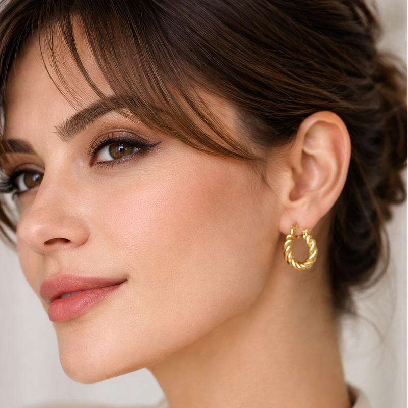 Aros Argollas Barroco – Aros Trenzados Dorados de Acero