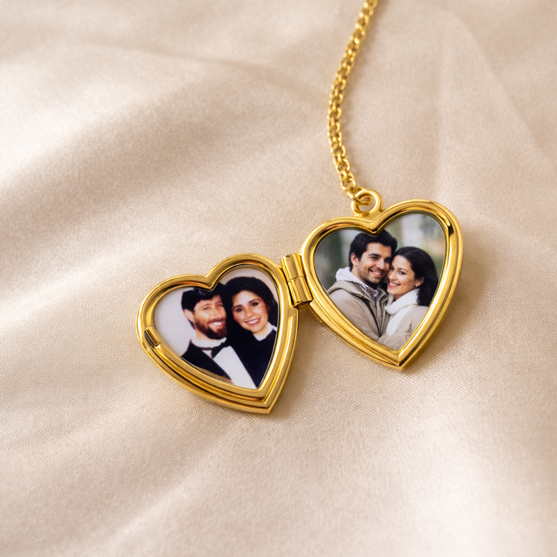 Collar con foto Colgante Relicario Love Dorado