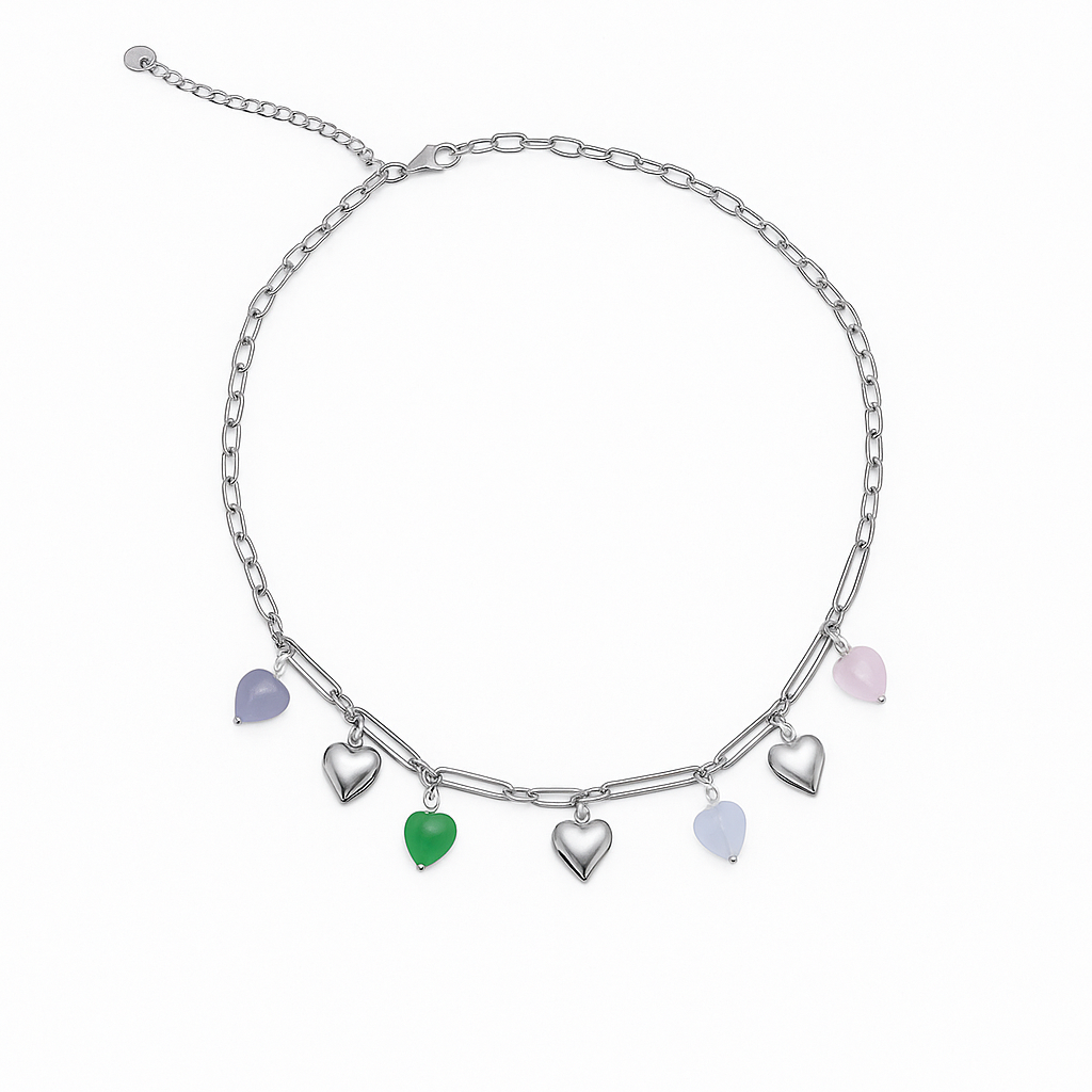 Collar Plateado Bombom con Agathas de Colores