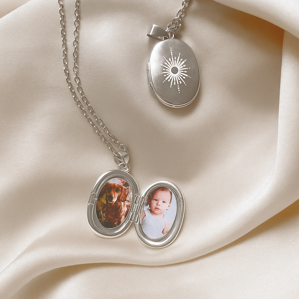 Collar Colgante Relicario Plateado con foto Dorado Destiny