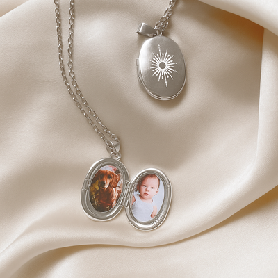 Collar Colgante Relicario Baño de oro Blanco con foto  Destiny