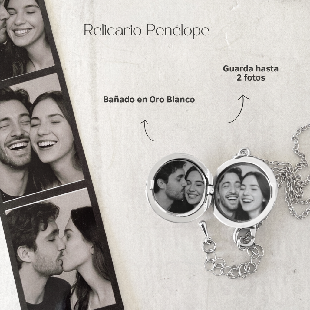 Collar Colgante Relicario para guardar foto en  Baño de oro  y Circones