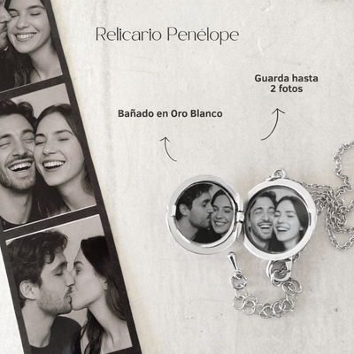 Collar Colgante Relicario para guardar foto en  Baño de oro  y Circones