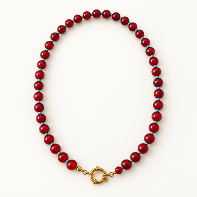Collar de Cristales Rojo Handmade | Personalizable con Charms libre de niquel