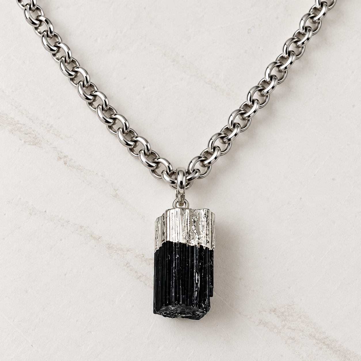 Collar Turmalina Negra Natural | Pieles Sensibles Chunky Boho