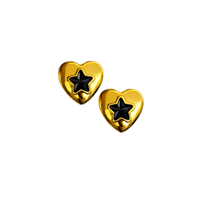 Aros Corazón Star – Acero Dorado con Cristal Negro