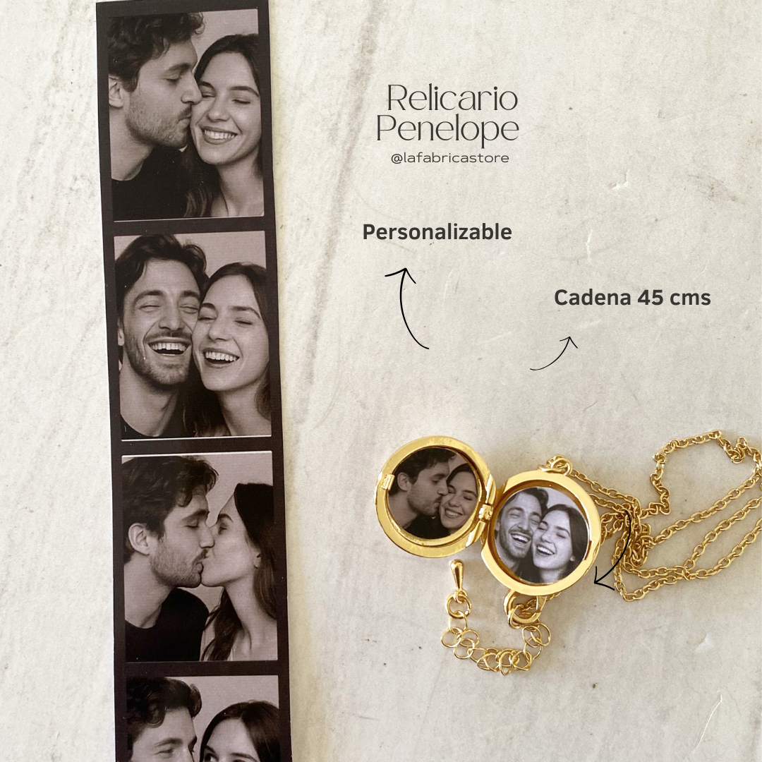 Collar Colgante Relicario para guardar foto en  Baño de oro  y Circones