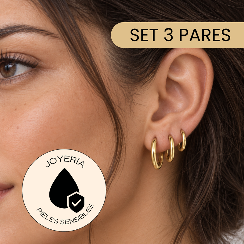 Set 3 Pares de Argollas de Acero Inoxidable 10, 12 y 14 mm –  Unisex