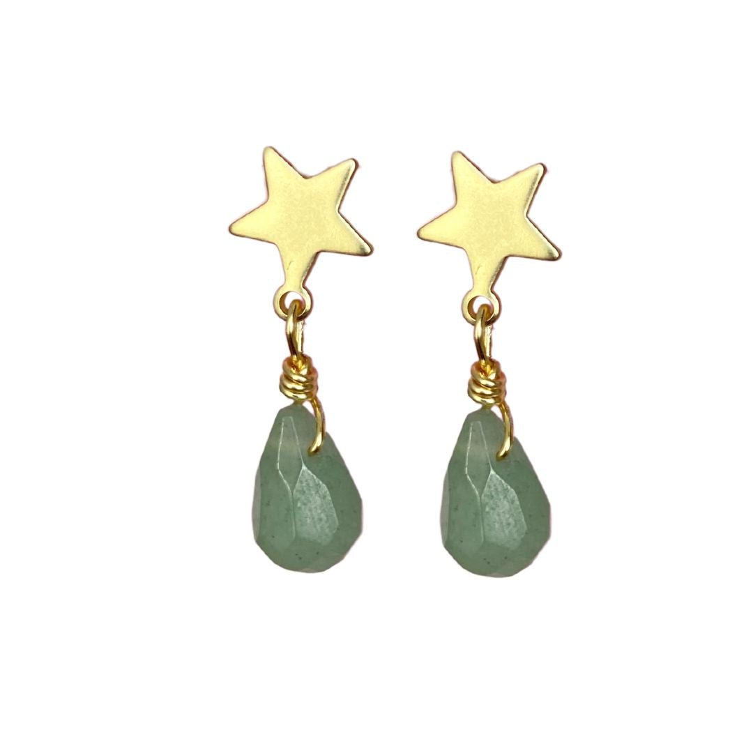 Aros Ada Jade Estrellas Dorados con Baño de Oro