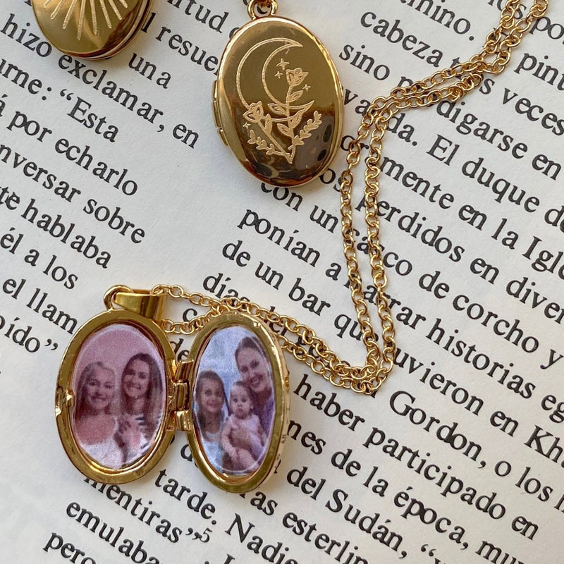 Collar Colgante Relicario con Foto Baño de oro Julieta Dorado