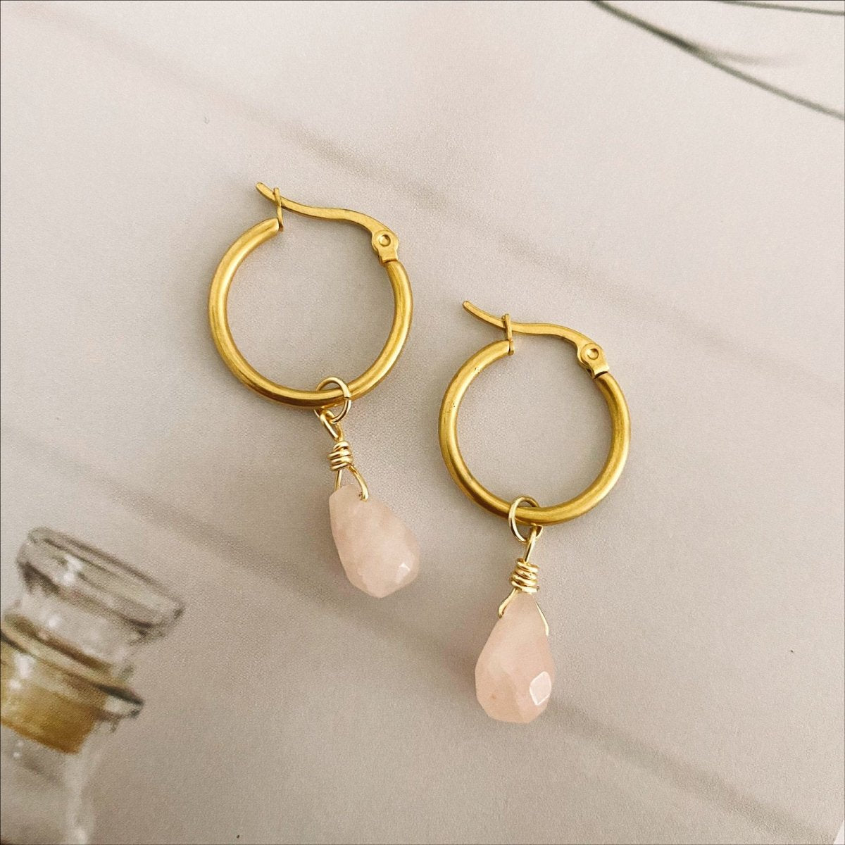 Aros Soy Amor Cuarzo Rosa