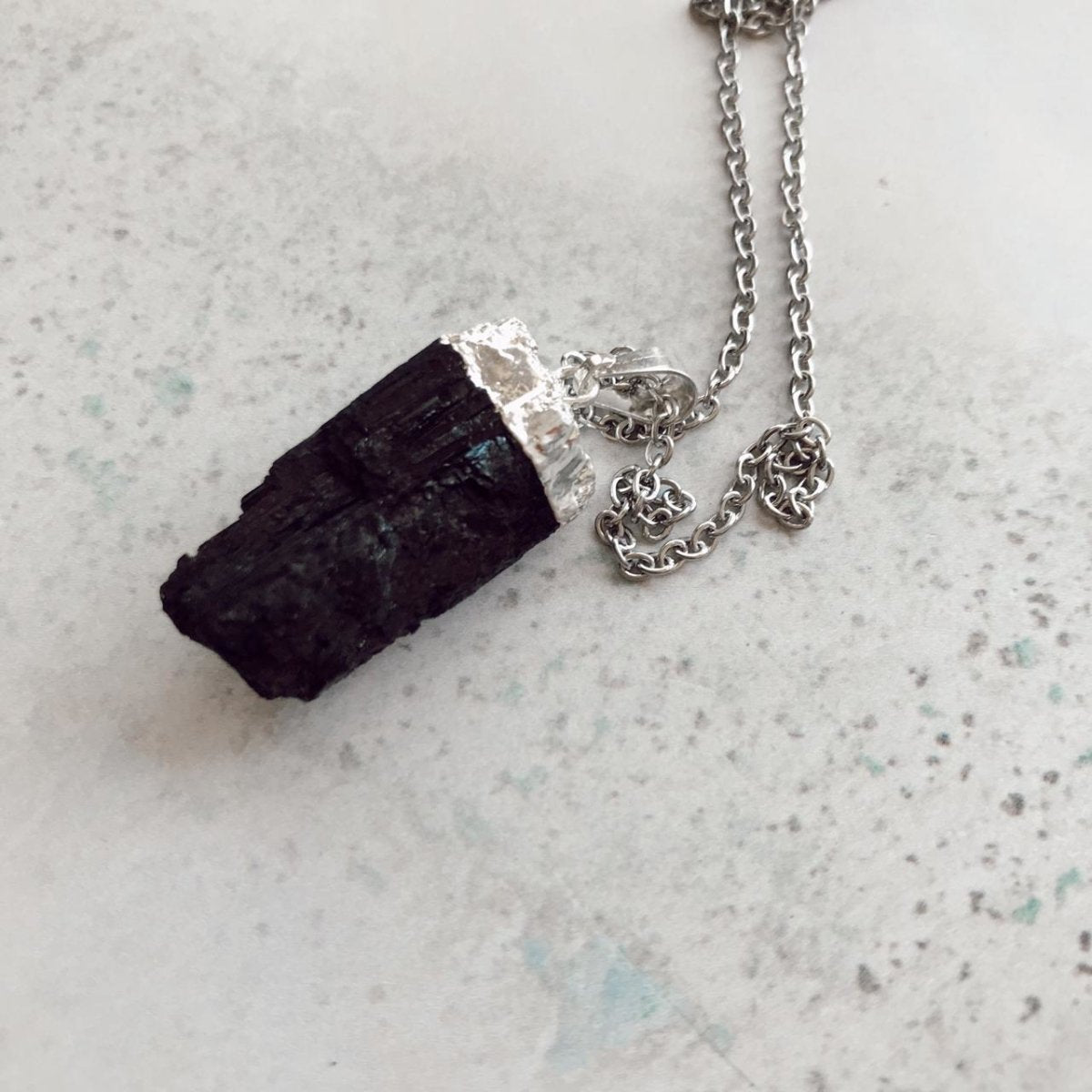 Collar De Turmalina Negra, Colgante De Pilar De Cristal